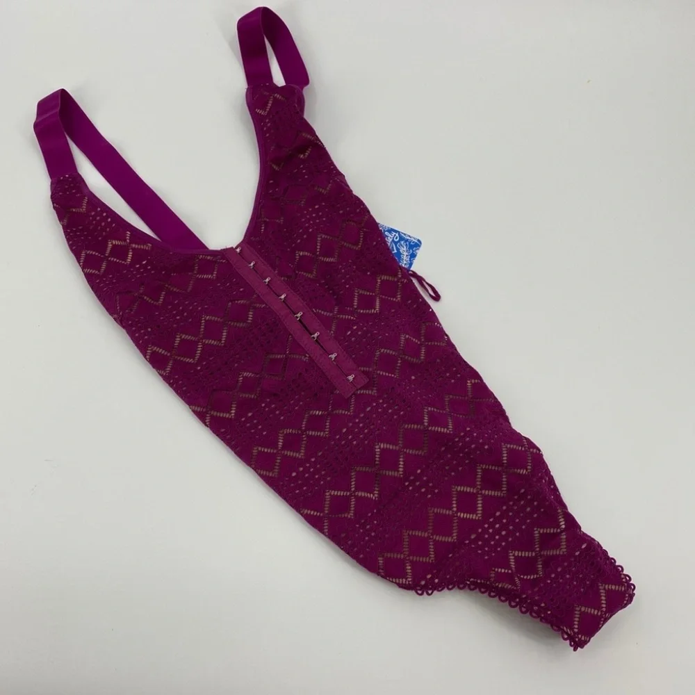 Free People Thank You Never Bodysuit Magenta Small New with Tag